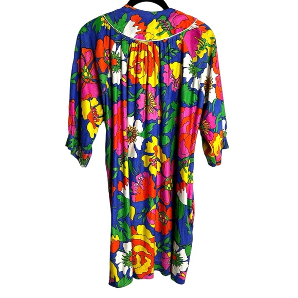 Vintage floral Robe psychedelic 60s Floral retro Mrs Roper disco Chic duster - Picture 3 of 7